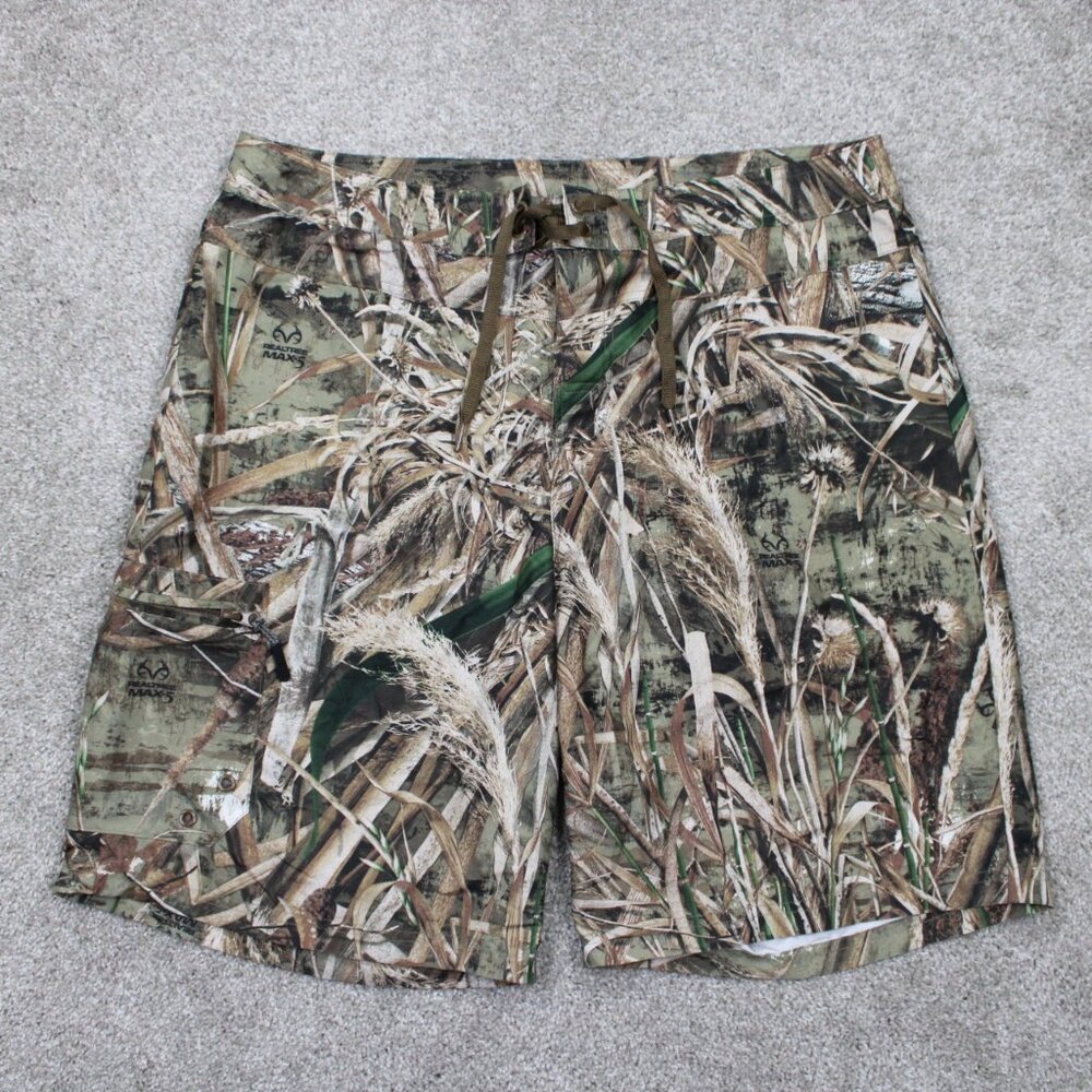 Cabela's Swim Shorts Mens 36 Green/Brown Camo‎ Cargo Unlined Board Hybrid Trunks